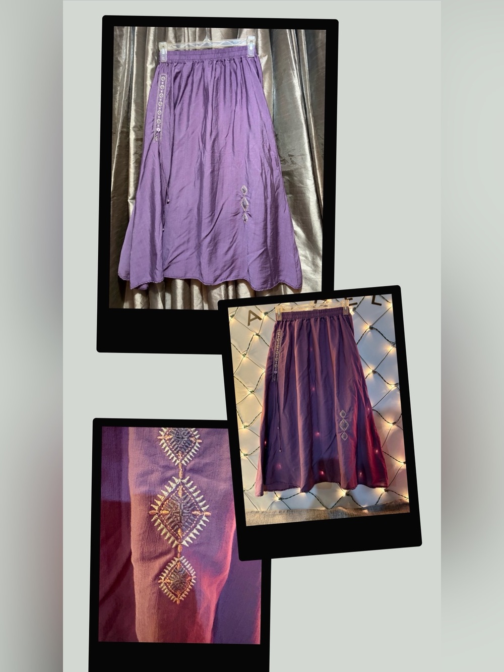 No tag Bohemian Purple Embroidered Maxi Skirt 12↔️35↕️ #1818